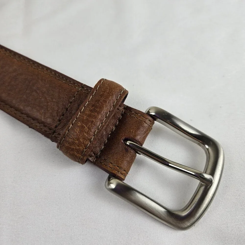 IZOD Size 40 Men's Brown Leather Belt Brushed Silver Tone Hardware